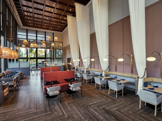 interior of tables and booths at the peel restaurant